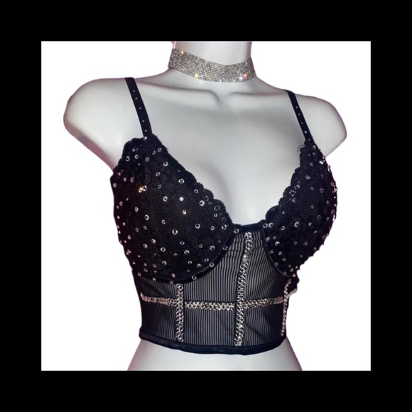Fashion Nova Tops - Sparkly Luxe Crystal Bling Lacey Black Cami Top Size S M L New